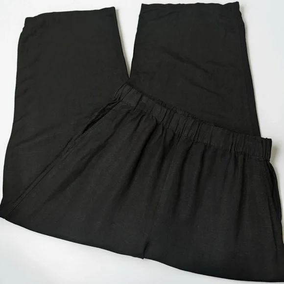 Madewell Black Breezewoven Pull-On High-Rise Straight Linen Blend Pants - Medium - Picture 8 of 11